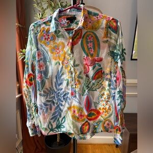 J.Crew Colorful Floral Popover Blouse Boho Lightweight Top